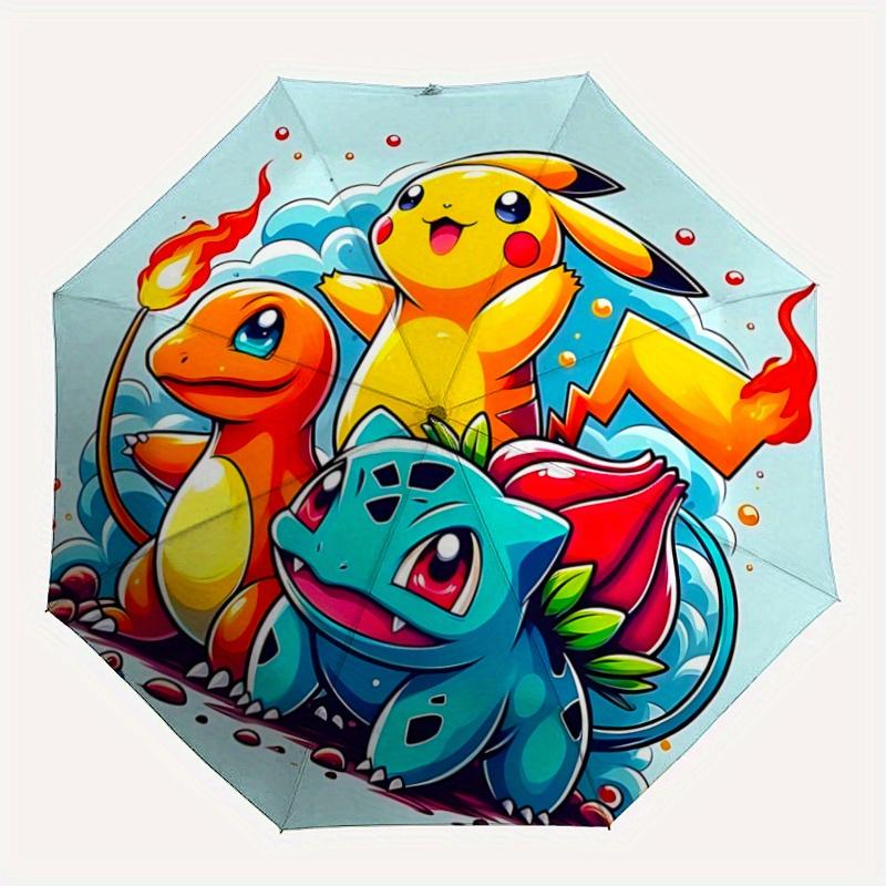 1 шт. Автоматический складной зонт Pokémon - 3-кратное сложение, яркий мультяшный рисунок, подходит для активного отдыха на свежем воздухе, подарок для фанатов в любое время года