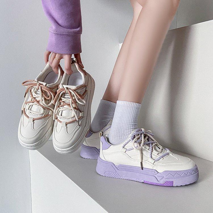 Women's Sneakers Spring New Platform Lavender Purple Women's Shoes Color Matching Lace-up Fashion Casual Exercise White Shoes