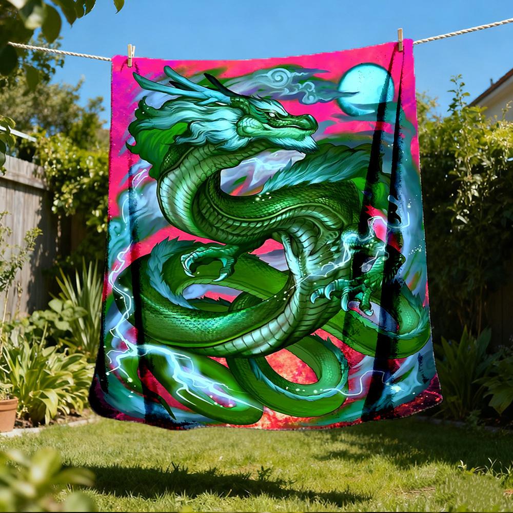 1pc Dragon Art Print Throw Blanket Polyester Fiber, Lightweight Flannel, Soft & Warm, All Season Use for Outdoor, Camping Digital Print