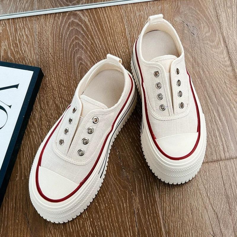 Linen Thick-soled Little White Shoes Women's New Summer Heightening Muffin-soled Casual Shoes One-pedal Versatile Board Shoes