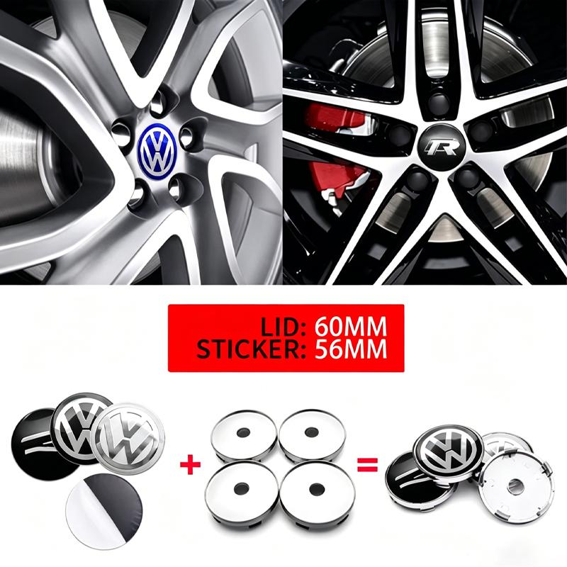 VW 4Pcs 56mm 60mm Car Wheel Center Hub Cap Cover Emblem Stickers For Volkswagen VW GTI Polo Golf Passat Tiguan Arteon Touareg Caddy
