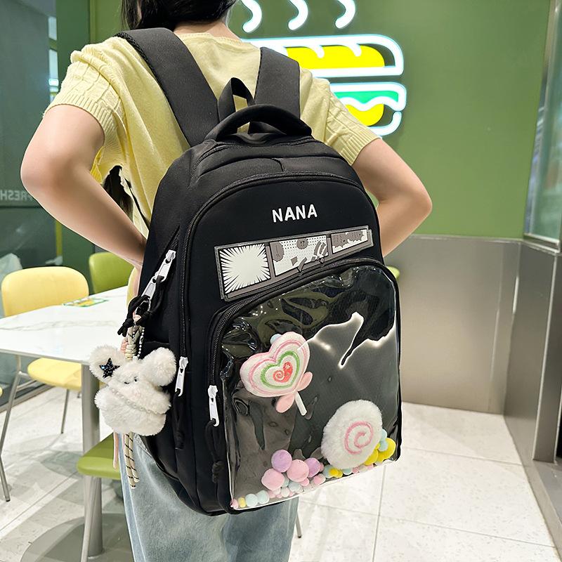 Schoolbag New Japanese Solid Color School Bag Female Middle and High School Students Versatile Large Capacity Backpack Campus Transparent Pain Bag
