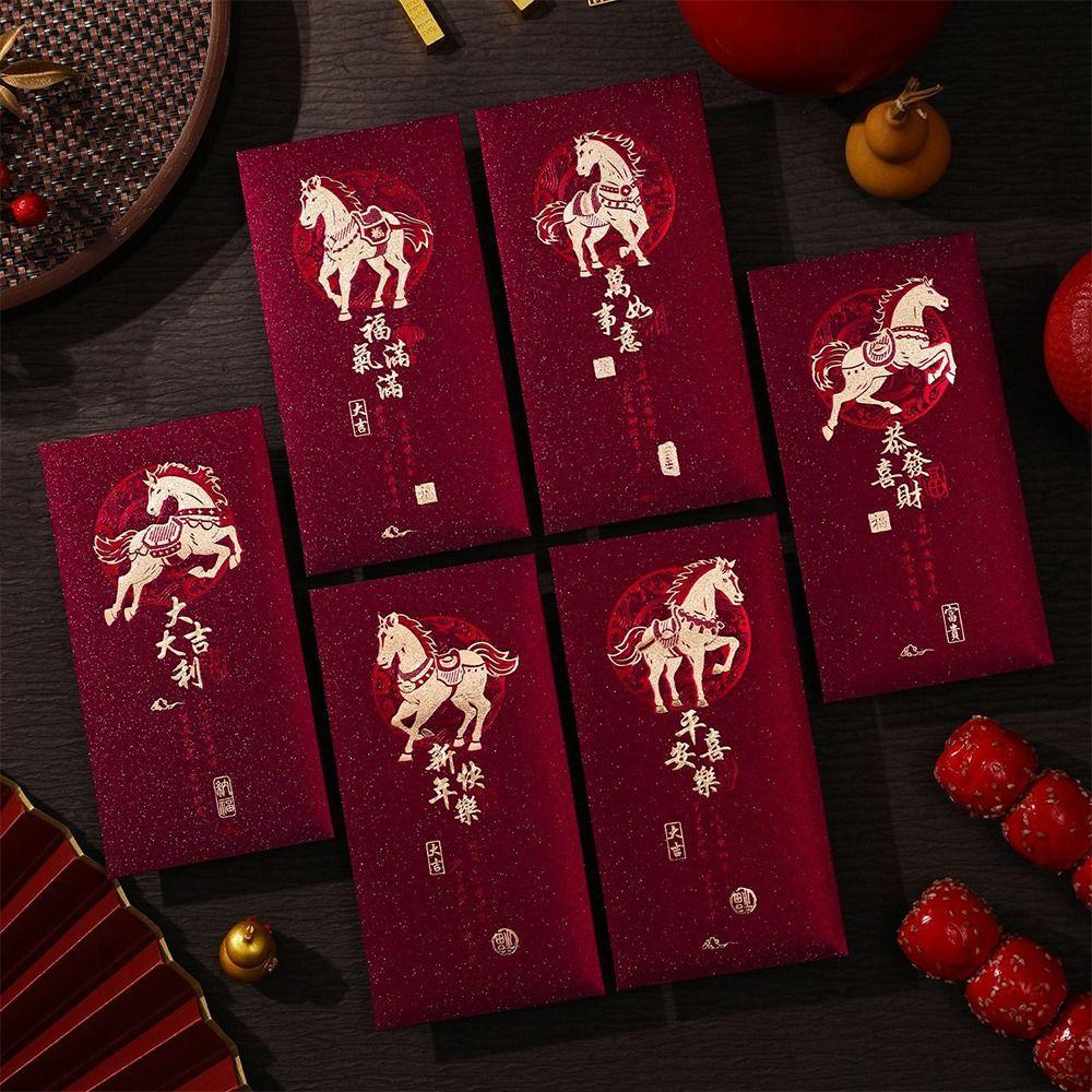 6pcs Thickened New Year Red Envelopes 2026 Year of Horse Red Packet Red Pocket  Wedding Gift