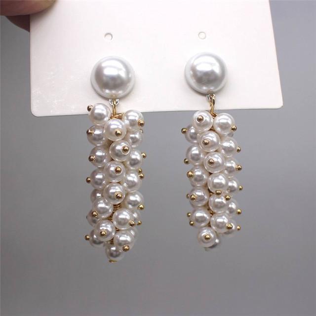 Корейские ручные бусины большие маленькие искусственные жемчужины в форме винограда длинные висячие серьги для женщин модные аксессуары для ушей