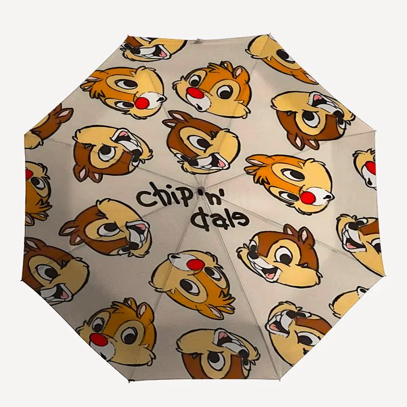 Chip 'n' Dale Themed Automatic Opening and Closing Umbrella, Brightly Colored 8-rib Portable Umbrella, Suitable for Men and Women, A Perfect
