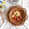 Декоративный поднос для хранения из ротанга, плетеный вручную, круглый, для фруктов, торта, плетеные корзины для хранения, поднос для сервировки обеда, тарелка для хлеба на завтрак