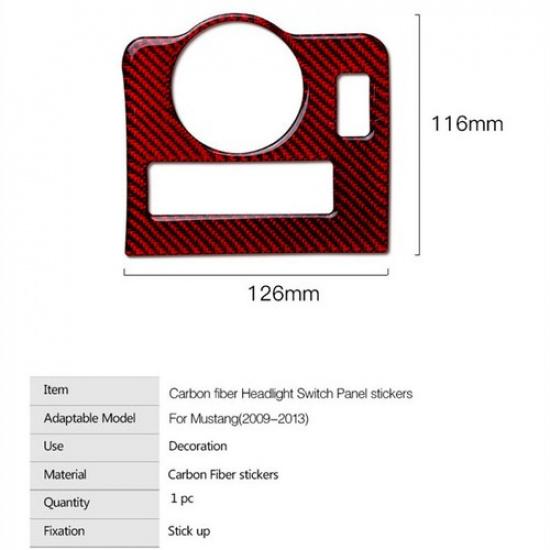 Red Carbon Fiber Interior Headlight Switch Decor Cover For Ford Mustang 2009-13