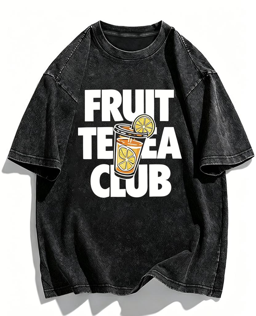 Vintage Washed Cotton Iced Coffee Club TShirt Graphic Tee with Coffee Cup Print Streetwear Style Unisex Top