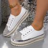 Fashion Shoes for Women Sneakers Crystal Thick Soles Casual Rhinestones PU Walking Flats Thick Bottom Shoes Women's Sneaker Plus Size 43