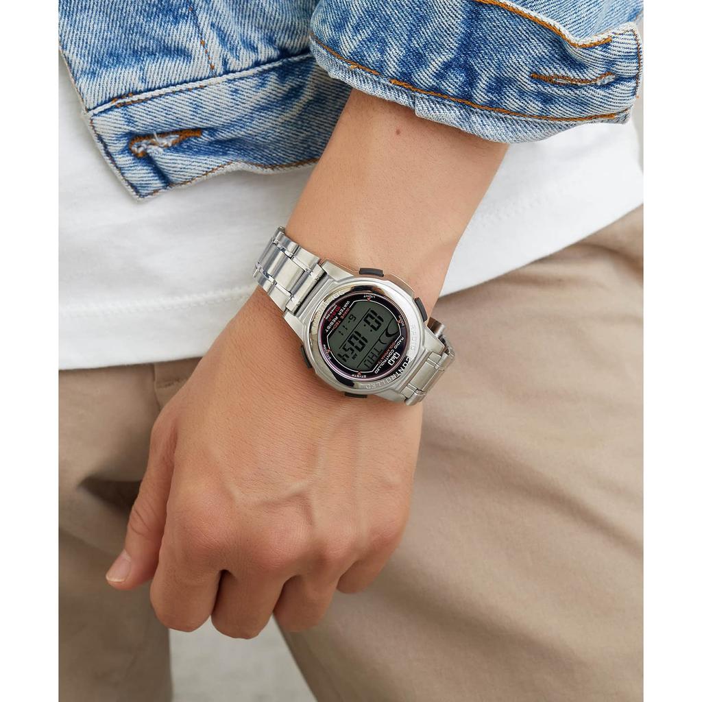 Мужские серебристые цифровые часы Citizen Q&Q MHS5-200 с радиоконтролируемым солнечным питанием, водонепроницаемые, с индикацией даты, металлический браслет