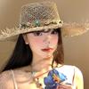 Salted Grass Shell Ethnic Hat Summer Beach Vacation Straw Hat Breathable Sun Protection Hollow Big Brimmed Straw Hat