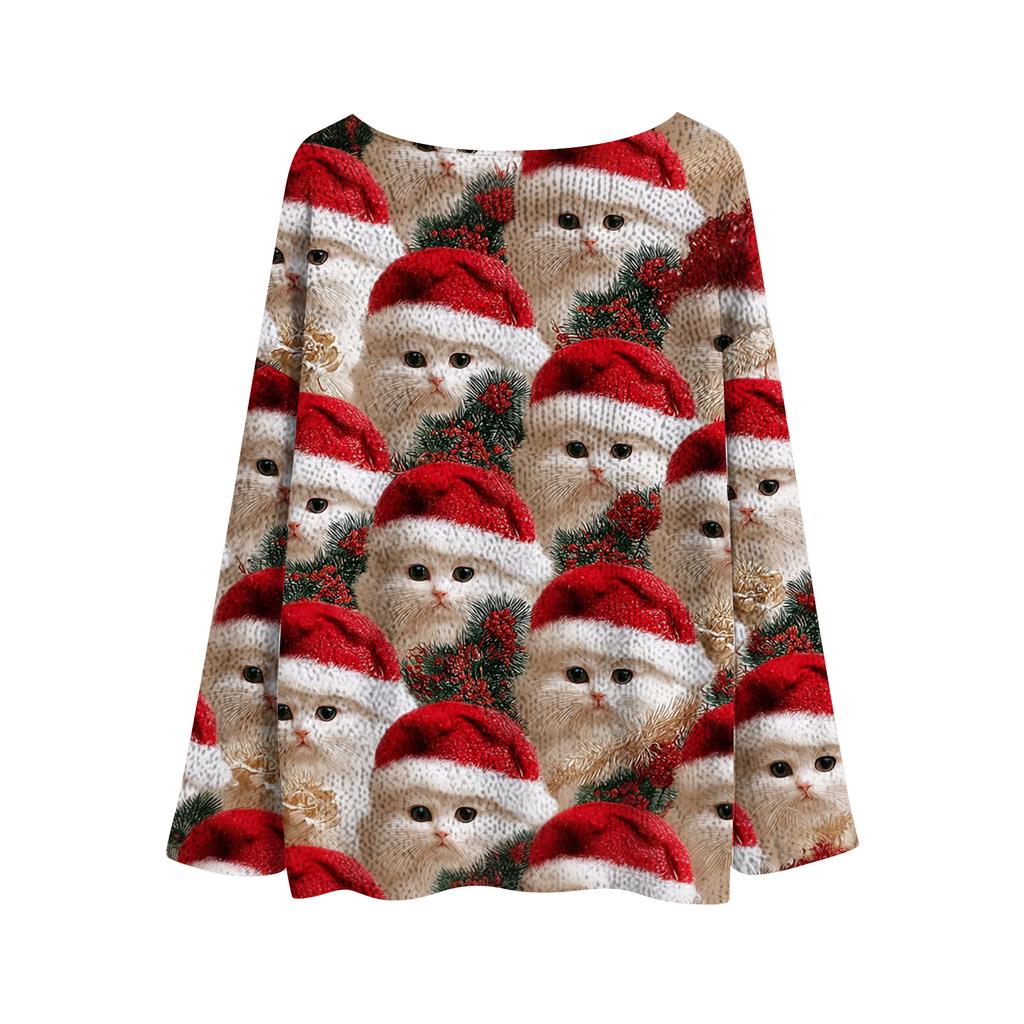 Women's Christmas Print Lightweight Sweater Casual Long Sleeve Knitted Pullover