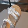 Girls Princess Sandals With Pearl Flower Decor Soft Rubber Sole Beach Dressy Wear