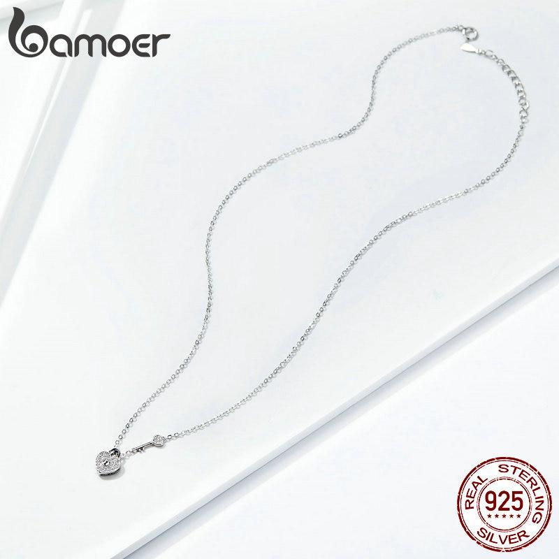 Новое поступление BAMOER, роскошное ожерелье с подвеской в ​​виде сердца с замком и ключом