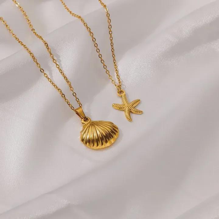 Ожерелье из нержавеющей стали в стиле ретро с морскими звездами и гребешками - ювелирные изделия серии Ocean