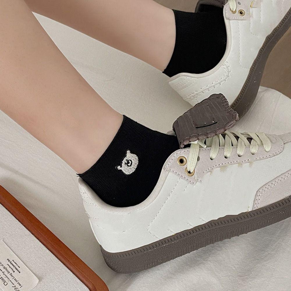 3Pairs Sweet Embroidered Bear Socks Ins Style Short Tube Socks Women Cute Sweet Ankle Socks Lady