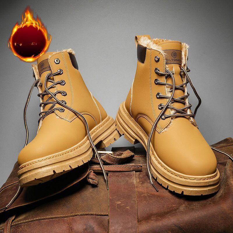 Зимние мужские ботинки Модные повседневные ботинки с высоким верхом Уличные водонепроницаемые кожаные ботинки Плюшевая теплая хлопковая обувь Зимние снежные ботинки для мужчин