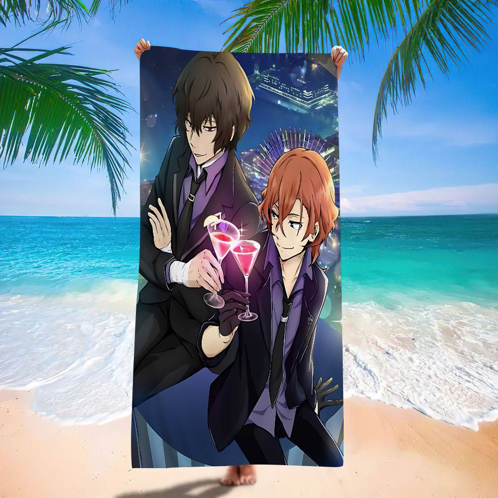 cute Anime Bungo Stray Dogs Microfiber Blanket Quick Drying Beach Towels Oversized Printing Super Absorbent Pool Towel Blanket