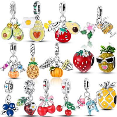 Шармы Медь Оригинал Авокадо Красный Клубника Вишня Ананас Бусины Подходят для Браслета Женские Ювелирные Изделия Ожерелье Сделай Сам