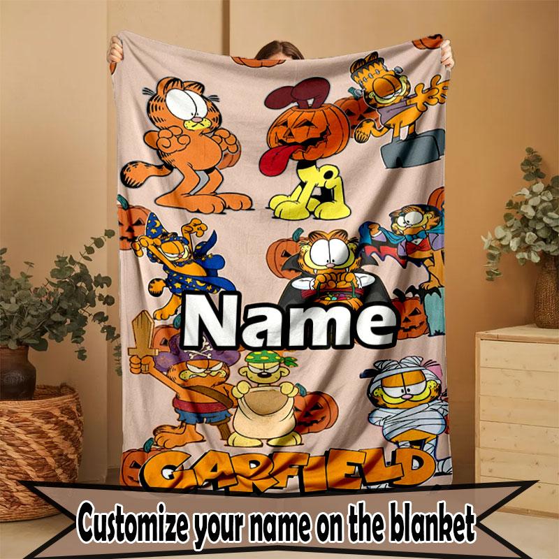 Custom Name Personalized Garfield Print Blanket, Home Decor, Bedroom, Sofa, Camping, Couch, Gifts for Birthday Christmas