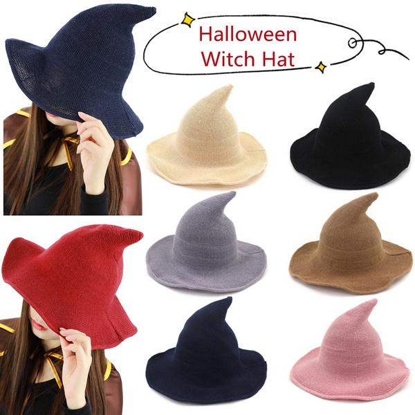 Modern Witch Hat Knitting Hat Masquerade Adult Kids Halloween Witch Hats Cosplay Costume Hat Halloween Accessories Horror Party Fancy Dress Decor