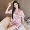 Sweet light luxury solid color simple ice silk satin pajamas women's casual loungewear short-sleeved suit can be worn outside