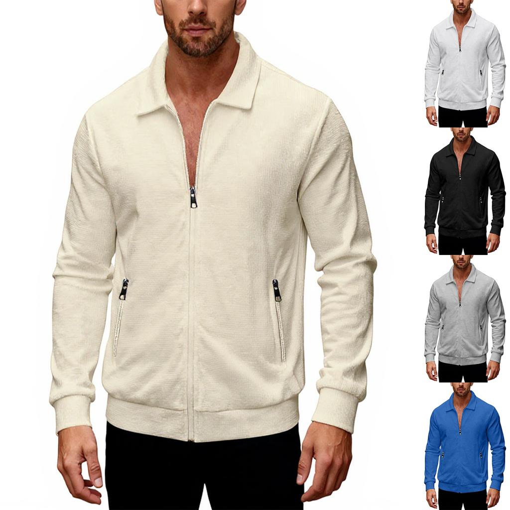 Men's Flip Collar Zipper Long Sleeves Self-Cultivation Jacket Cardigan Coat