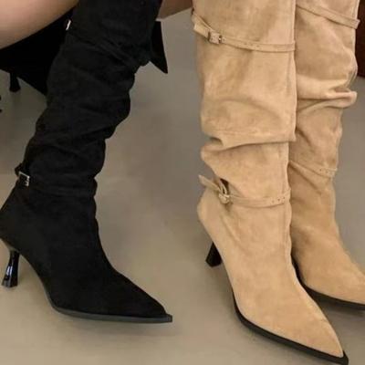 Мода Новый Стиль Мода Женские Узкие Сапоги до Колена Женские Сексуальные Остроносые Туфли на Низком Тонком Каблуке Женские Длинные Сапоги Zapatos De Mujer