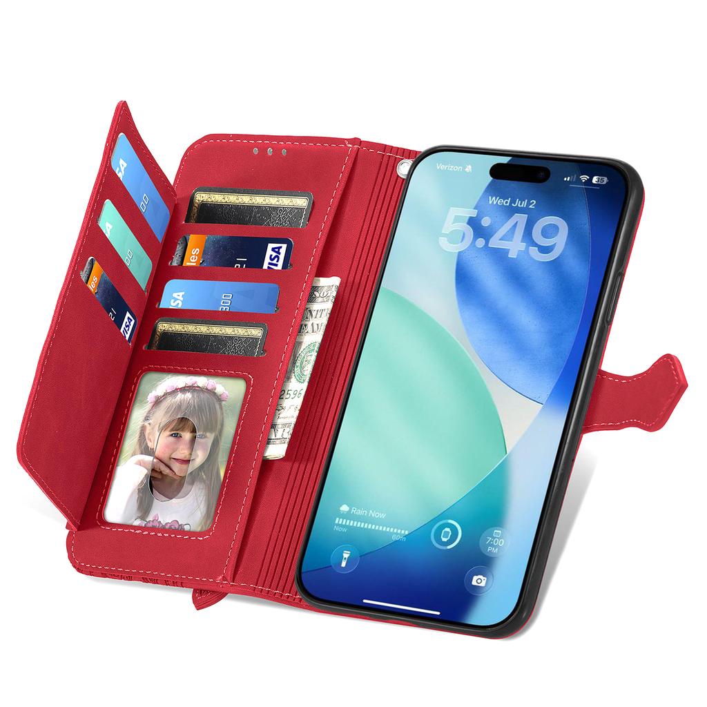 For iPhone 17 Pro Max Zipper Wallet Case with Strap Flower Imprint PU Leather Phone Cover