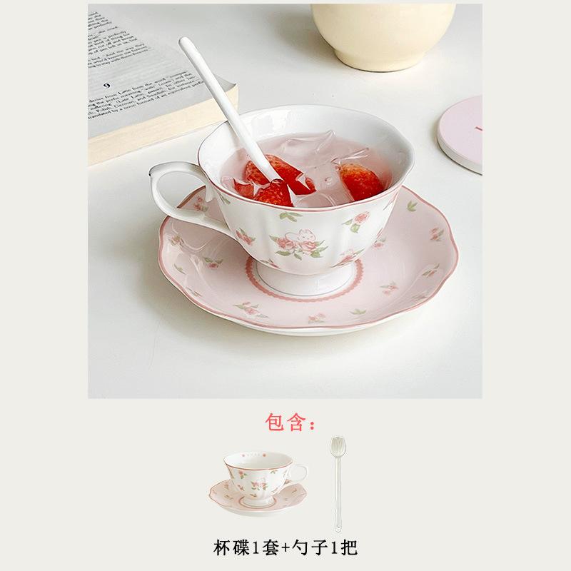 Розовый Кролик Cerc Набор Кофейной Чашки и Блюдца Afternoon Tea Милая Девушка Сердце Винтажный Корейский Sle Завтрак Столовые Приборы Набор