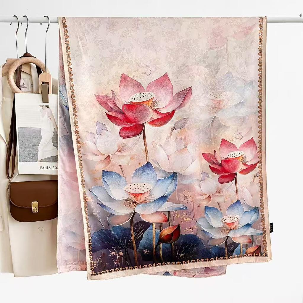 Двусторонний высококачественный длинный шелковый шарф-шаль из пряжи «Ароматное облако» 180 * 70 Ретро китайский стиль Элегантный шелковый шарф