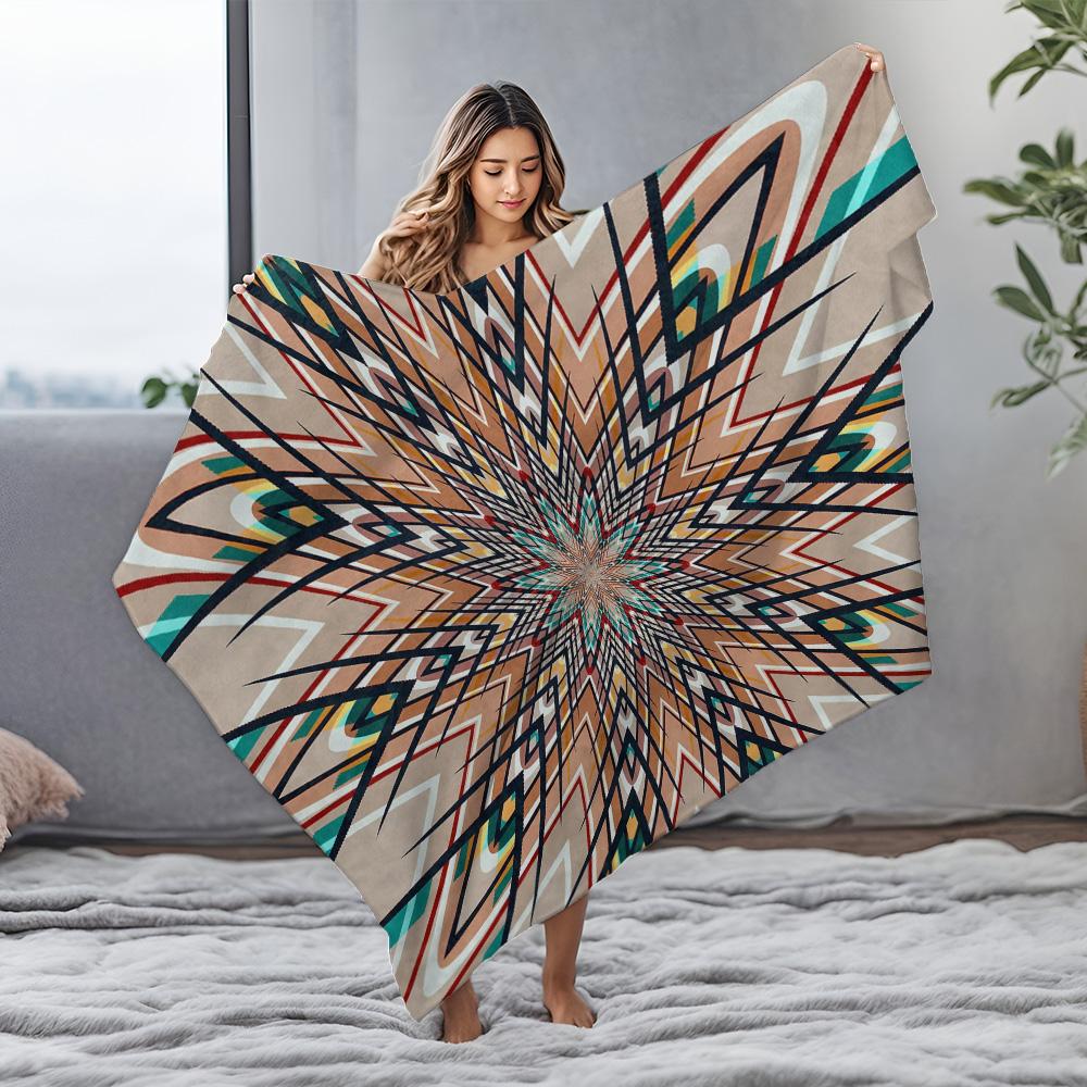 Abstract geometric snowflake pattern Flannel printed blanket suitable for all seasons suitable for living office sofa and travel