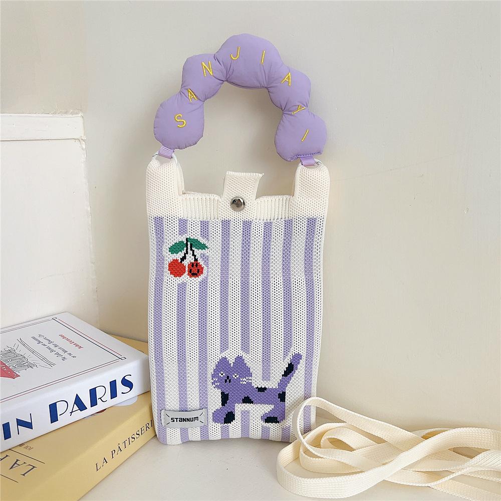 Knitted Mobile Phone Bag For Women In Spring And Autumn Cute Cartoon Versatile One Shoulder Diagonal Cross Bag Travel Coin Purse Small Handbag