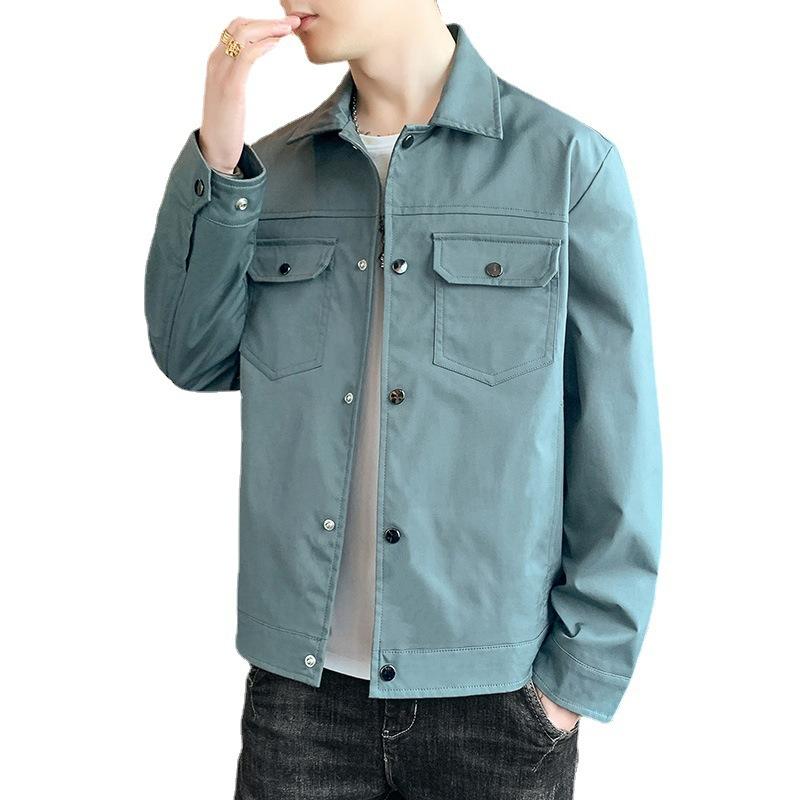 Мужская повседневная куртка Куртка Весна и Осень Новая Лацкан Модная Короткая Ветровка Молодежная Одежда Красивая