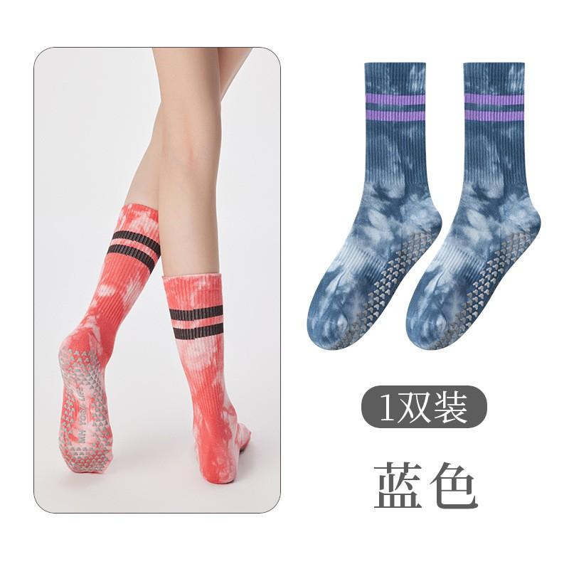 Non-Slip Yoga Socks Women Mid-Calf Cotton Blend Pilates Indoor Workout With Tie-Dye