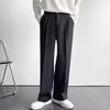 Men Suit Pants Wide Leg Loose Straight-Leg Formal Business Style Side Pockets Button Zipper Closure Solid Color Work Office Trousers