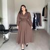 Весна 2025 Европейское и американское повседневное длинное платье с V-образным вырезом, приталенное