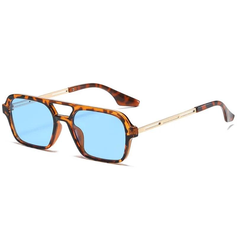 Retro Double Bridges Women Pilot Sunglasses Fashion Pink Gradient Eyewear Trending Hollow Leopard Blue Sun Glasses Men Shades