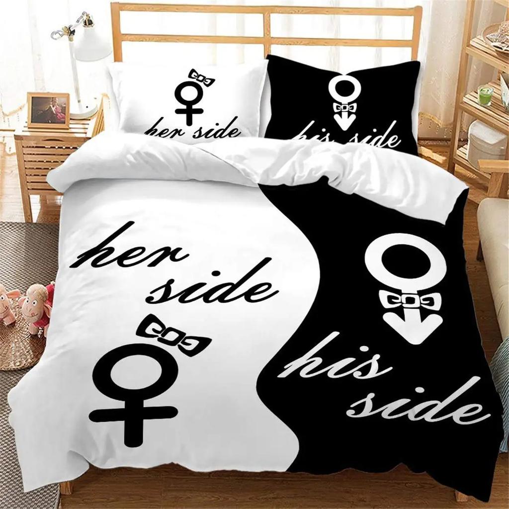 Black And White Duvet Set Romantic Valentine'S Day Bedding Set Gift Three-Piece Set