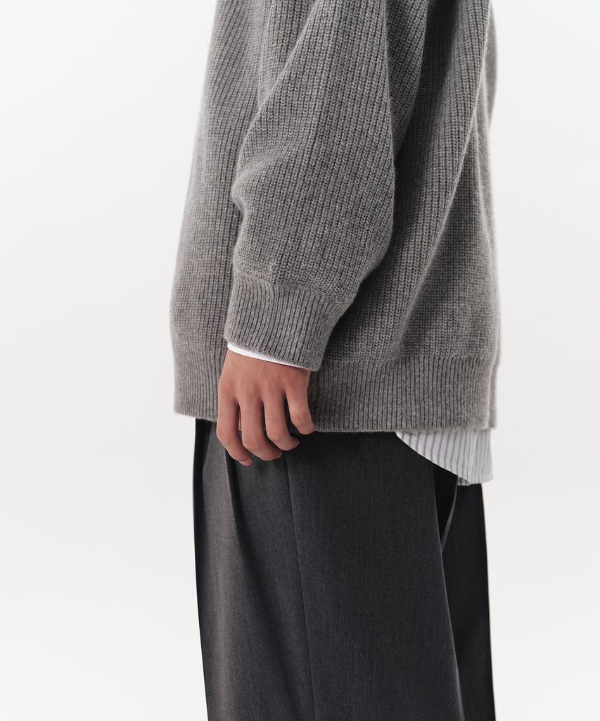 MUSINSA STANDARD Oversized Ribbed Crew Neck Knit [Melange Light Grey]