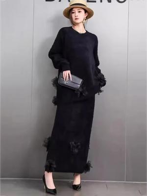 Комплект свободного трикотажного платья с цветочным узором GMM1293