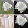 Women's Handmade Beads Floral Shirt Detachable Pointed Neck Fake Collar Neckwear Ties Half Shirt Style Cotton Fake Collar