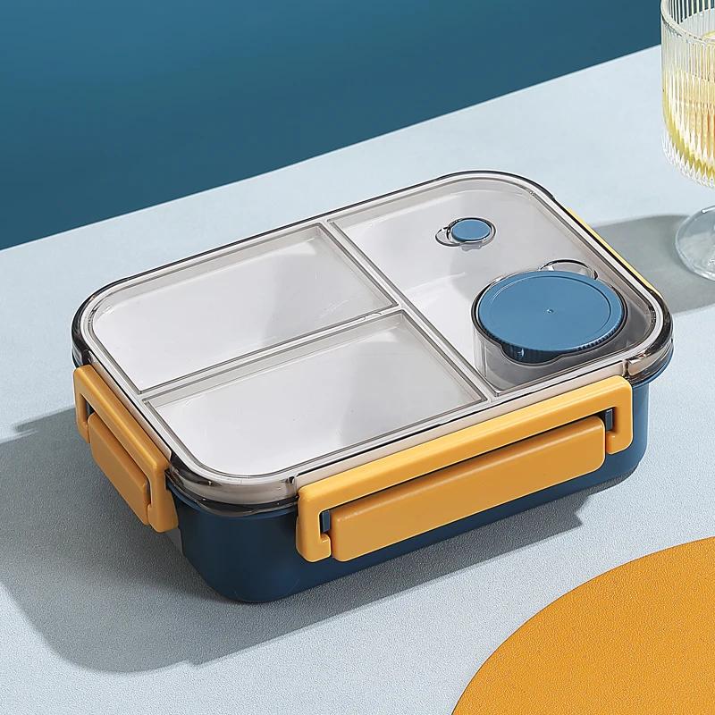 Ланч-бокс для детей, пластиковый портативный контейнер для бенто для микроволновой печи с посудой, соусницей, герметичными контейнерами для хранения продуктов, отсеком