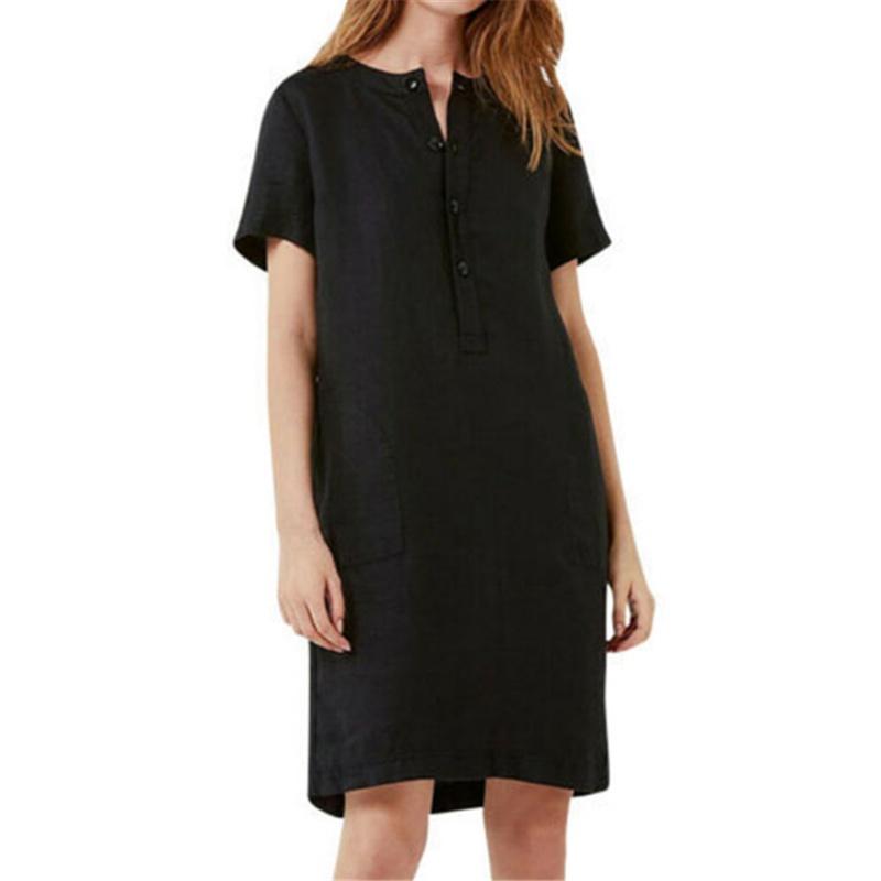 Женское модное свободное платье из хлопка и льна с короткими рукавами