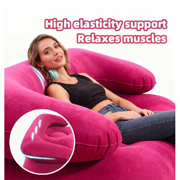Inflatable Double Sofa Flocking Portable Air Couch Lazy Sofa for Outdoor Camping Home Living Room