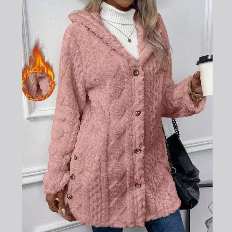 IHUASU Осенне-зимний однотонный кардиган с капюшоном и пуговицами, повседневное пальто с длинным рукавом