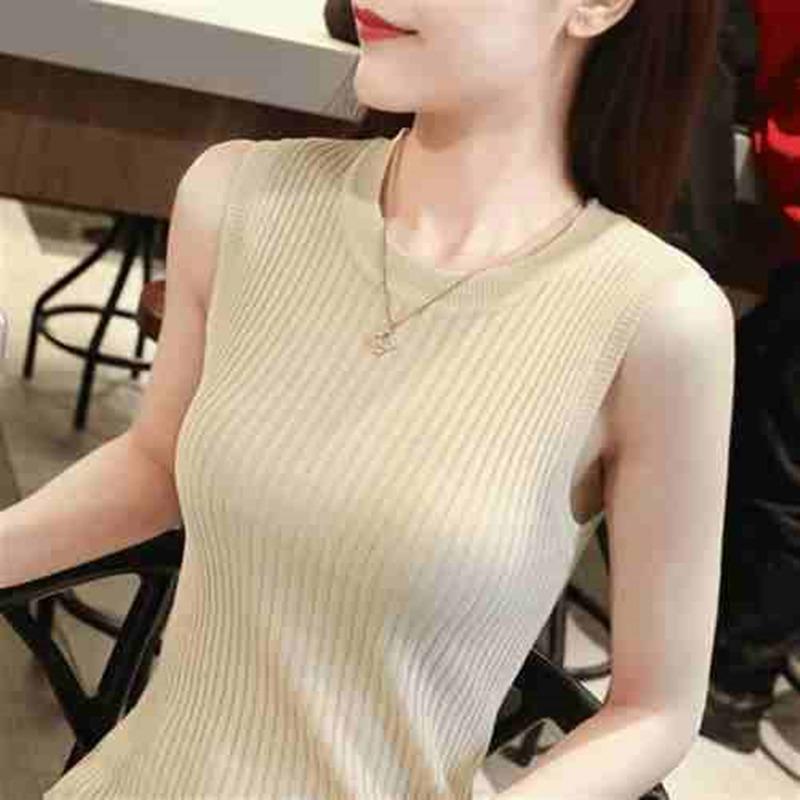 Summer Sleeveless Round Neck Casual Tank Tops Women Fashion Slim Fit Solid Base Pullover Tanks Women Camis Simple Office Lady Vest 26230
