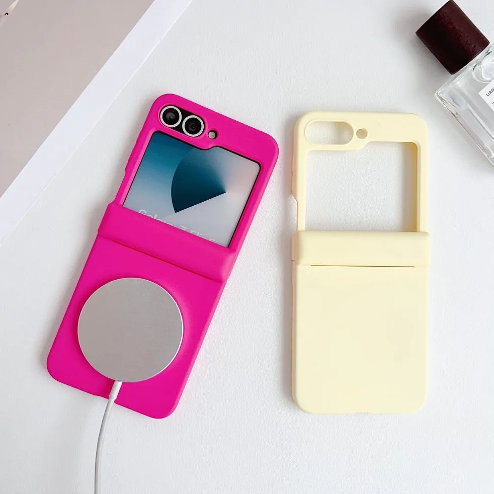 Solid Color For Samsung Galaxy Z Flip 5 6 7 FE 5G Magnetic Phone Case Shockproof Hinge Protective PC Hard Shell Back Cover