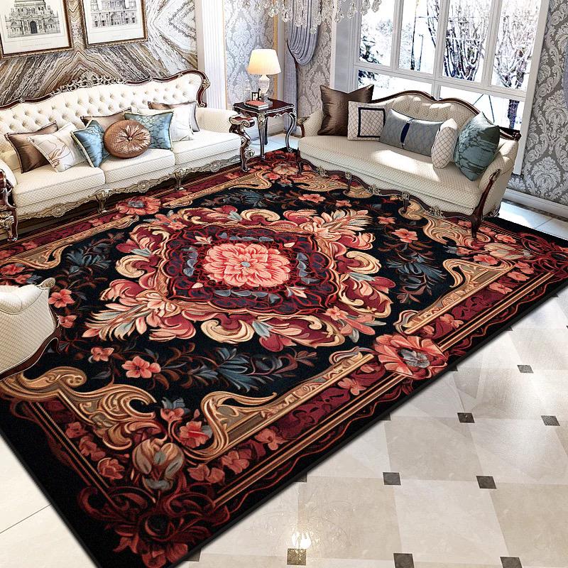 Персидские Роскошные Большие Ковры для Гостиной Черный Принт Декор Моющиеся Складные Коврики Спальня Прикроватный Нескользящий Напольный Коврик