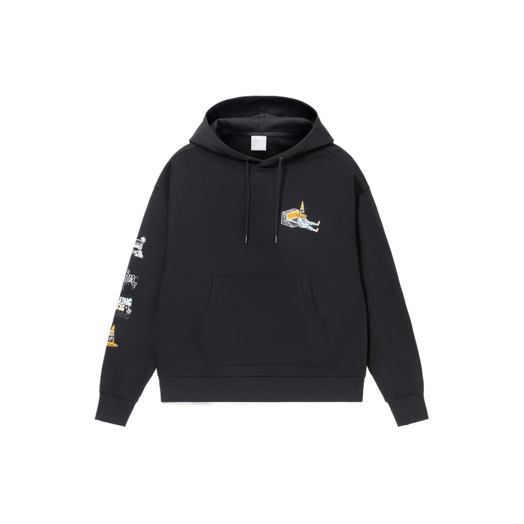 Свитшоты для скейтбординга Li Ning Мужские Черные С капюшоном Средняя Посадка Обычная AWDS177-4